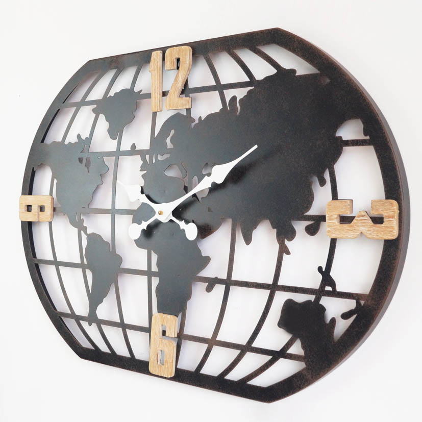 OEM European Custom Modern Home Decoration Globe Map Metal Wall Clock 