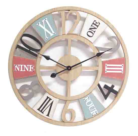Wood Art Square Combine Together Printed Number Mix colour Wall Clock